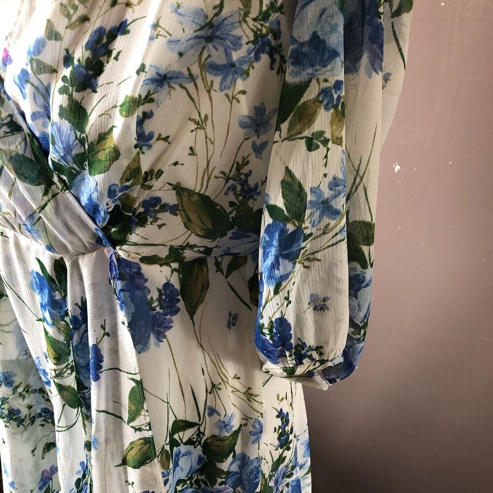 Floral Blue & Green Surplice Midi Dress - Picture 6 of 10
